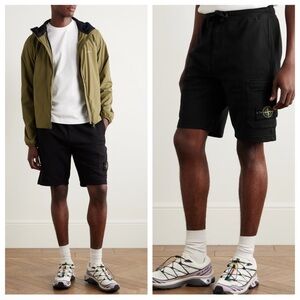 Stone Island Logo Appliqué Garment Dyed Cotton Drawstring Athletic Shorts